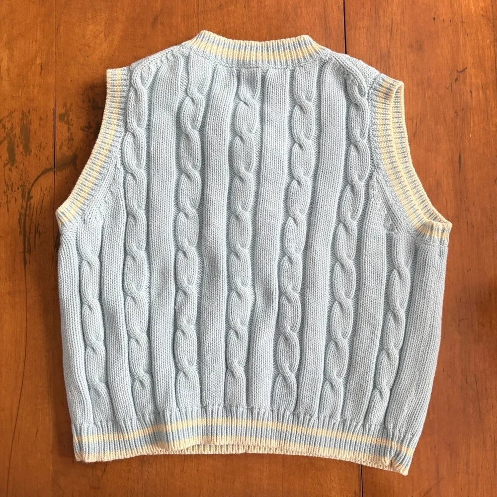 Vintage Kids 2000 Gap Cable Knit Pastle Blue and Yellow Sweater Vest Size 18-24M